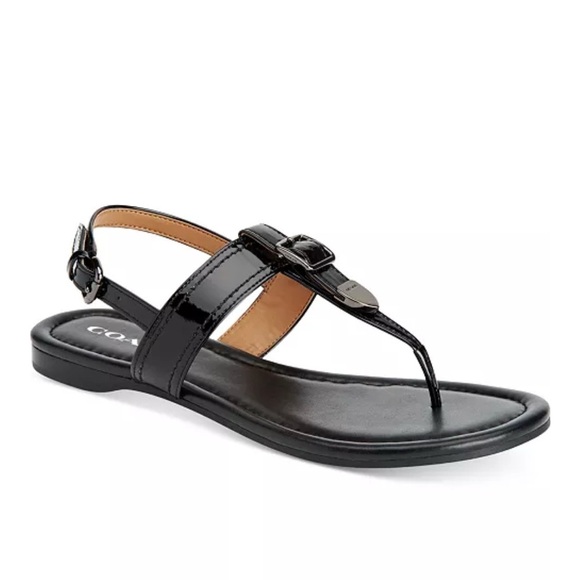 Coach Cassidy Buckle Brown Patent Leather Sandals Women’s Size 7 - Picture 1 of 11